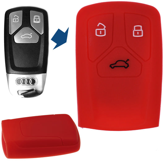 Auto Schlüssel Hülle Silikon Schutz Cover Rot kompatibel mit Audi A4 S4 Q7 Q5 TT RS A5 S5 3 Tasten KEYLESS SMARTKEY