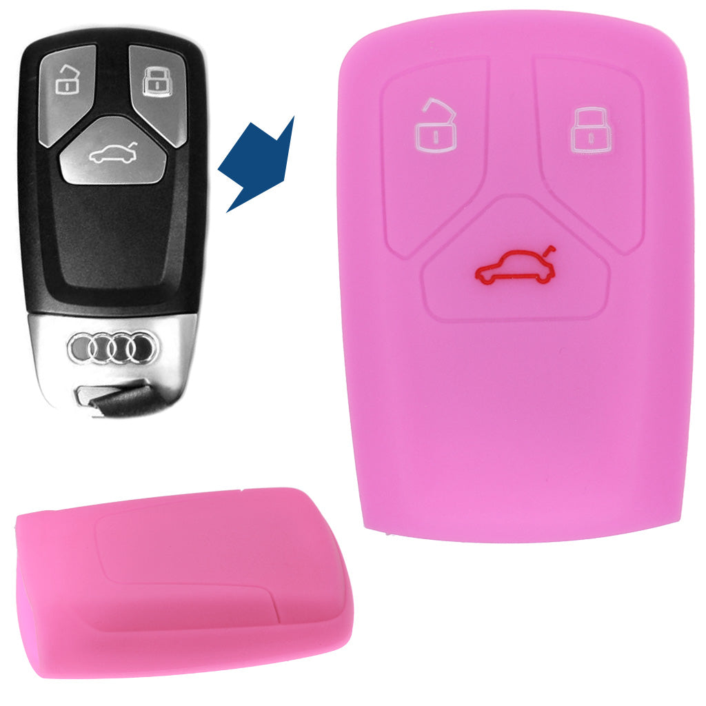 Auto Schlüssel Hülle Silikon Schutz Cover Rosa kompatibel mit Audi A4 S4 Q7 Q5 TT RS A5 S5 3 Tasten KEYLESS SMARTKEY