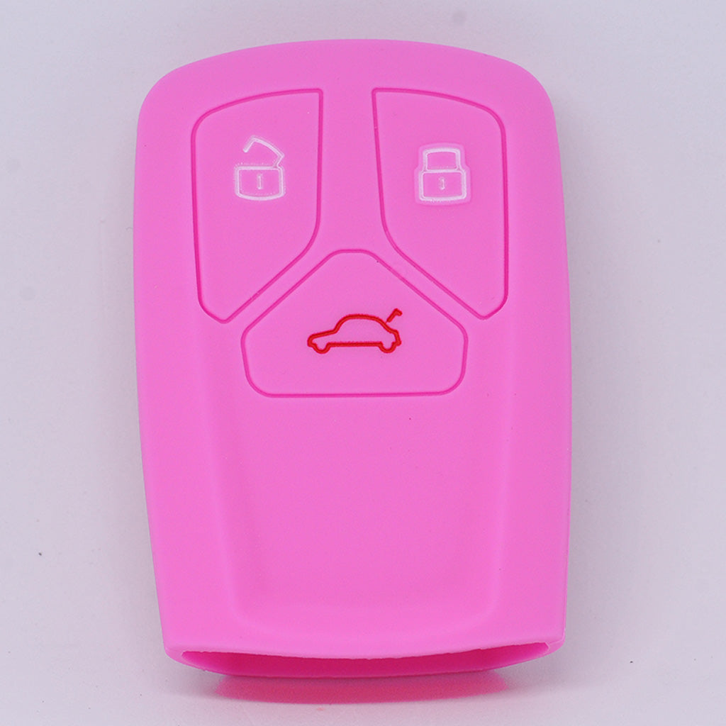 Auto Schlüssel Hülle Silikon Schutz Cover Rosa kompatibel mit Audi A4 S4 Q7 Q5 TT RS A5 S5 3 Tasten KEYLESS SMARTKEY