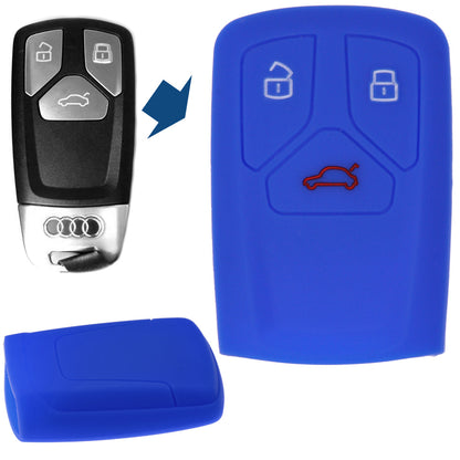 Auto Schlüssel Hülle Silikon Schutz Cover Blau kompatibel mit Audi A4 S4 Q7 Q5 TT RS A5 S5 3 Tasten KEYLESS SMARTKEY