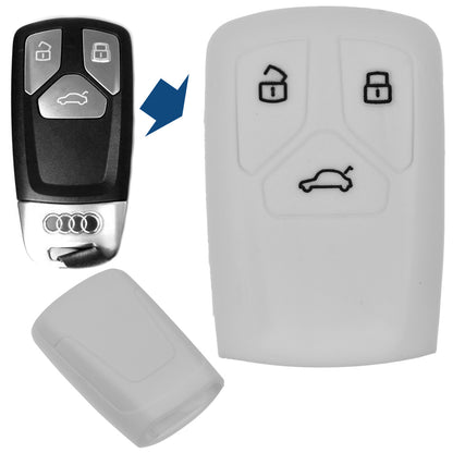 Auto Schlüssel Hülle Silikon Schutz Cover Weiß kompatibel mit Audi A4 S4 Q7 Q5 TT RS A5 S5 3 Tasten Smartkey