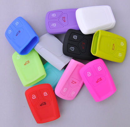 Auto Schlüssel Hülle Silikon Schutz Cover Pink kompatibel mit Audi A4 S4 Q7 Q5 TT RS A5 S5 3 Tasten KEYLESS SMARTKEY