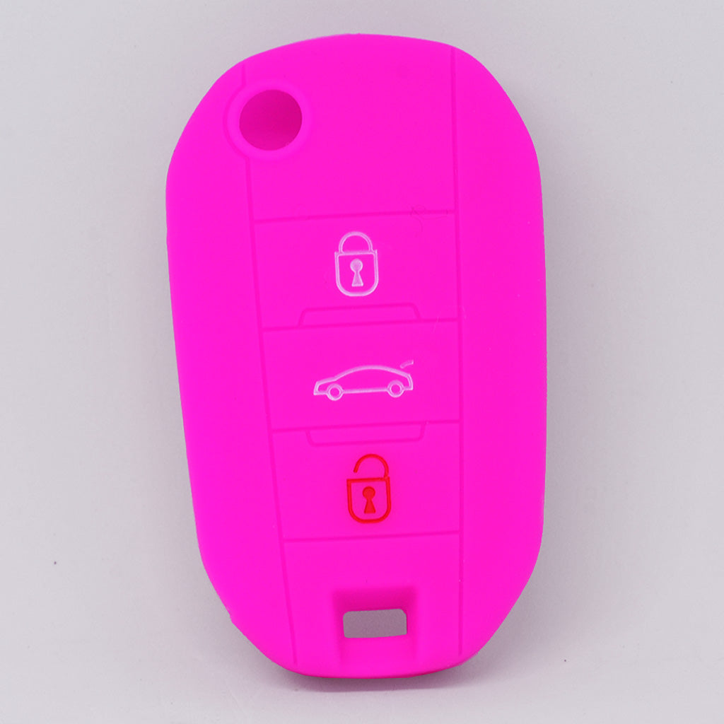 Auto Schlüssel Hülle Silikon Schutz Cover Pink kompatibel mit Citroen C4 Picasso Jumpy Flip Peugeot 3 Tasten Klappschlüssel