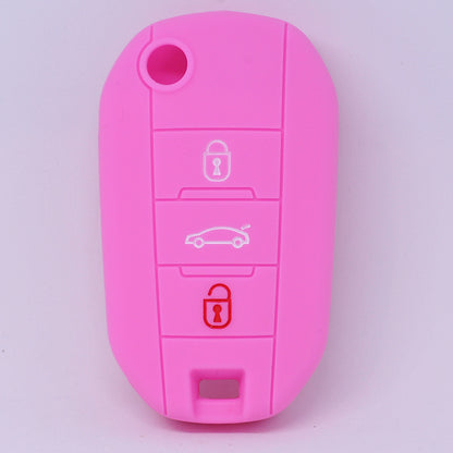 Auto Schlüssel Hülle Silikon Schutz Cover Rosa kompatibel mit Citroen C4 Picasso Jumpy Flip Peugeot 3 Tasten Klappschlüssel