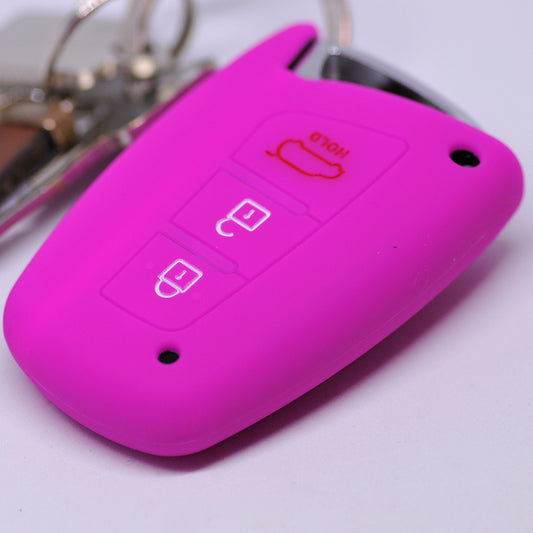 Auto Schlüssel Hülle Silikon Schutz Cover Pink kompatibel mit Hyundai Genesis Equus ix45 Grandeur Santa Fe Azera 3 Tasten KEYLESS SMARTKEY