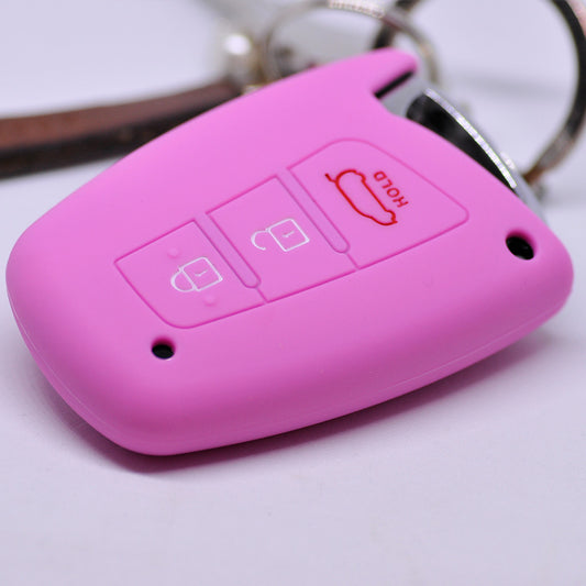 Auto Schlüssel Hülle Silikon Schutz Cover Rosa kompatibel mit Hyundai Genesis Equus ix45 Grandeur Santa Fe Azera 3 Tasten KEYLESS SMARTKEY