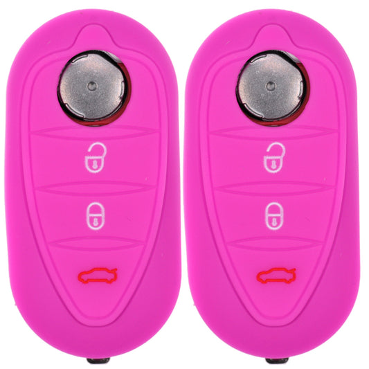 2x Auto Schlüssel Silikon Schutz Hülle  Pink kompatibel mit ALFA Romeo Mito Giulietta 940 4C ab 2008 3 Tasten Klappschlüssel