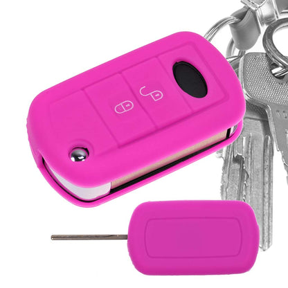 Auto Schlüssel Hülle Silikon Schutz Cover Pink kompatibel mit Land Rover Range Rover Sport LS Dicsovery III 2 Tasten Klappschlüssel