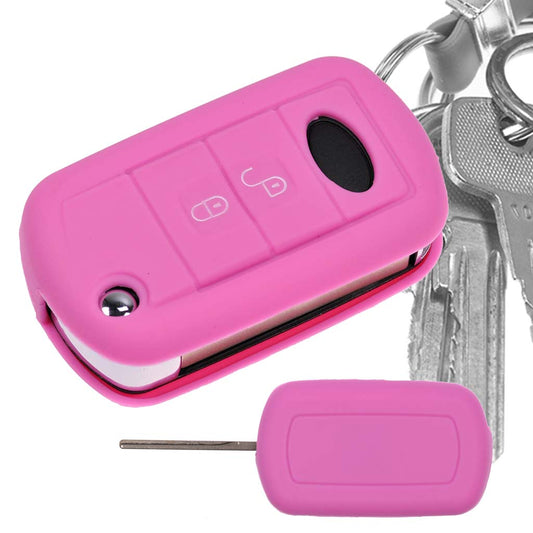 Auto Schlüssel Hülle Silikon Schutz Cover Rosa kompatibel mit Land Rover Range Rover Sport LS Dicsovery III 2 Tasten Klappschlüssel