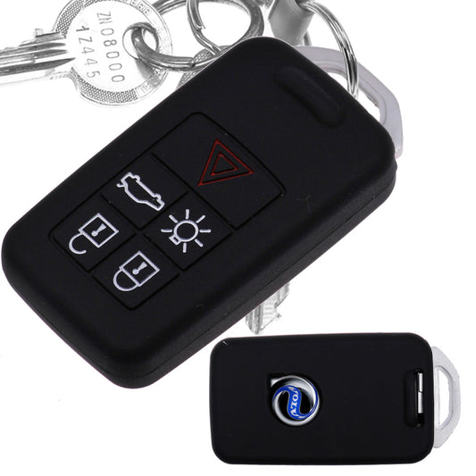 Auto Schlüssel Hülle Silikon Schutz Cover Schwarz kompatibel mit Volvo V40 S80 V870 XC70 XC60 S60 V60 5 Tasten KEYLESS SMARTKEY