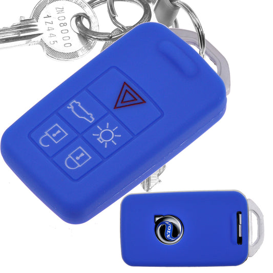 Auto Schlüssel Hülle Silikon Schutz Cover Blau kompatibel mit Volvo V40 S80 V870 XC70 XC60 S60 V60 5 Tasten KEYLESS SMARTKEY