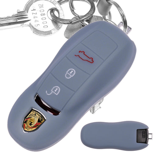 Auto Schlüssel Hülle Silikon Schutz Cover Dunkelgrau kompatibel mit Porsche 718 982 981 991 911 Macan Cayman Boxster 3 Tasten KEYLESS SMARTKEY