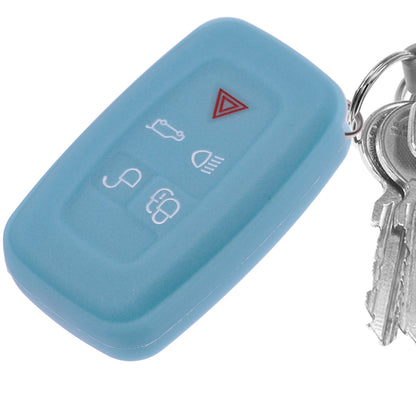 Auto Schlüssel Hülle Silikon Schutz Cover Fluoreszierend Blau kompatibel mit Land Rover Range Rover LR4 5 Tasten KEYLESS SMARTKEY