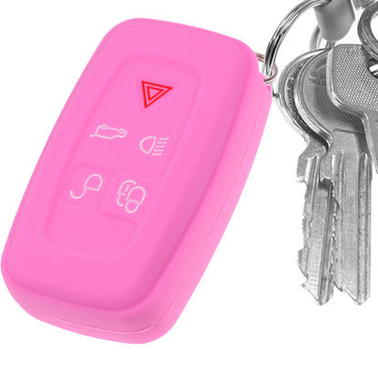 Auto Schlüssel Hülle Silikon Schutz Cover Rosa kompatibel mit Land Rover Range Rover LR4 5 Tasten KEYLESS SMARTKEY