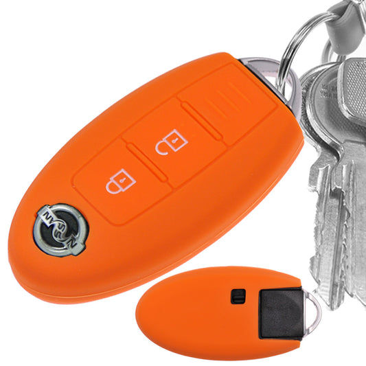 Auto Schlüssel Hülle Silikon Schutz Cover Orange kompatibel mit Nissan Juke Micra Note Qashqai Pulsar X-Trail Leaf 3 Tasten KEYLESS SMARTKEY