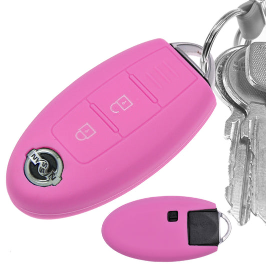 Auto Schlüssel Hülle Silikon Schutz Cover Rosa kompatibel mit Nissan Juke Micra Note Qashqai Pulsar X-Trail Leaf 3 Tasten KEYLESS SMARTKEY