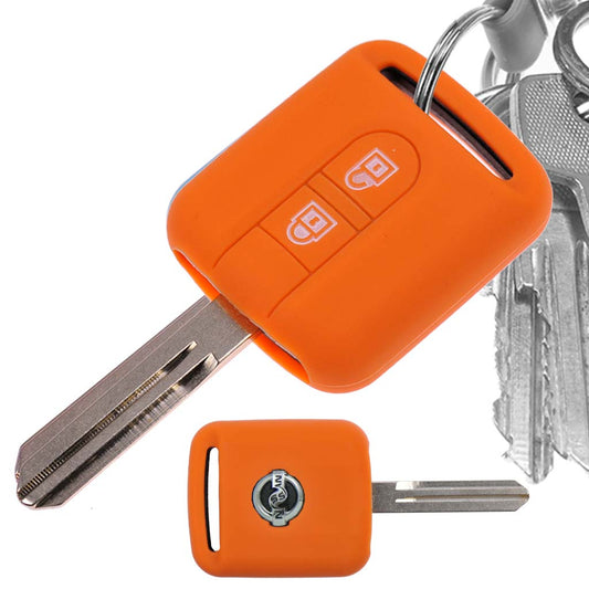 Auto Schlüssel Hülle Silikon Schutz Cover Orange kompatibel mit Nissan Note Almera II X-Trail Qashqai Tiida Primera 2 Tasten Funk Fernbedienung