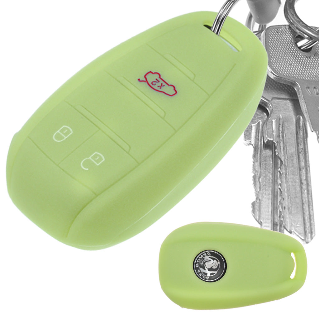 Auto Schlüssel Hülle Silikon Schutz Cover Fluoreszierend Grün kompatibel mit ALFA Romeo Giulia Stelvio Giulietta 3 Tasten KEYLESS SMARTKEY