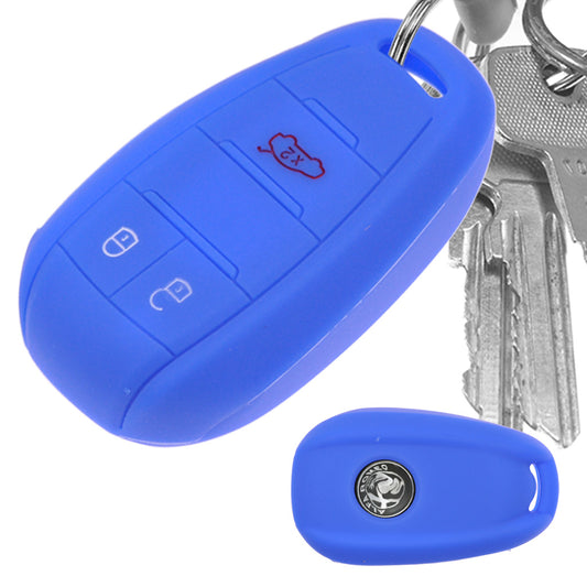 Auto Schlüssel Hülle Silikon Schutz Cover Blau kompatibel mit ALFA Romeo Giulia Stelvio Giulietta 3 Tasten KEYLESS SMARTKEY