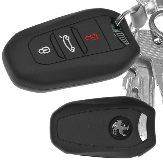 Auto Schlüssel Hülle Silikon Schutz Cover Schwarz kompatibel mit Citroen C4 DS4 DS6 DS5 DS7 Peugeot 208 508 2008 4008 3 Tasten KEYLESS SMARTKEY