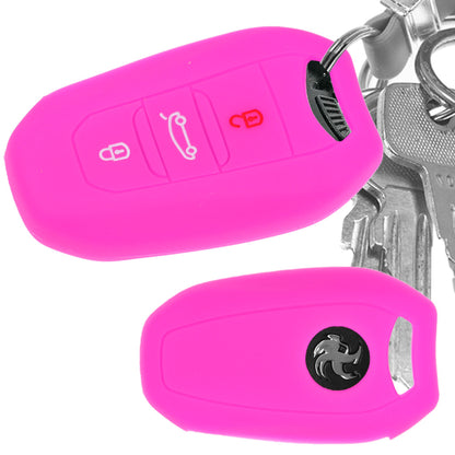 Auto Schlüssel Hülle Silikon Schutz Cover Pink kompatibel mit Citroen C4 DS4 DS6 DS5 DS7 Peugeot 208 508 2008 4008 3 Tasten KEYLESS SMARTKEY