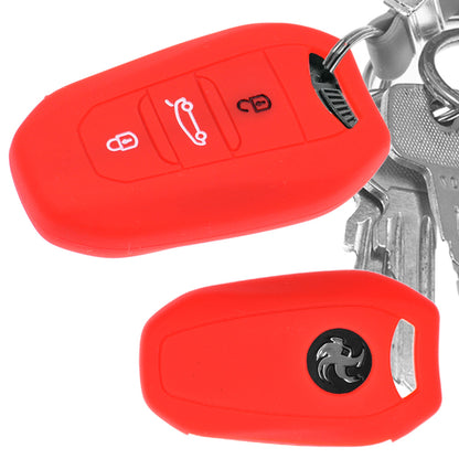 Auto Schlüssel Hülle Silikon Schutz Cover Rot kompatibel mit Citroen C4 DS4 DS6 DS5 DS7 Peugeot 208 508 2008 4008 3 Tasten KEYLESS SMARTKEY