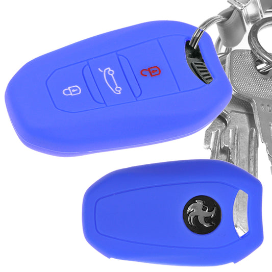 Auto Schlüssel Hülle Silikon Schutz Cover Blau kompatibel mit Citroen C4 DS4 DS6 DS5 DS7 Peugeot 208 508 2008 4008 3 Tasten KEYLESS SMARTKEY