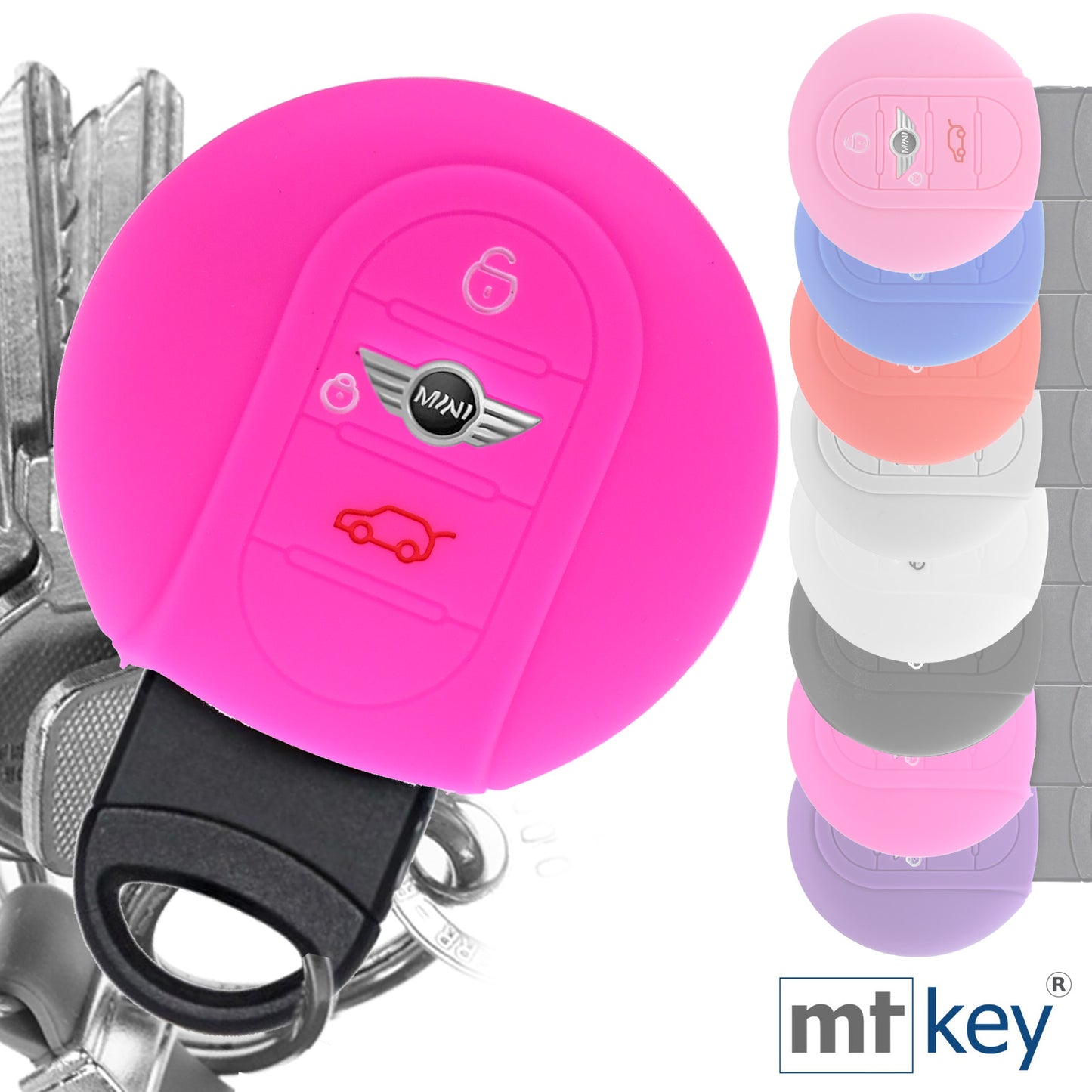 Auto Schlüssel Hülle Silikon Schutz Cover Pink kompatibel mit Mini F56 F54 F55 F57 F60 Clubman Countryman 3 Tasten KEYLESS SMARTKEY