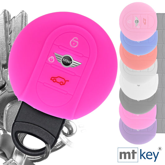 Auto Schlüssel Hülle Silikon Schutz Cover Pink kompatibel mit Mini F56 F54 F55 F57 F60 Clubman Countryman 3 Tasten KEYLESS SMARTKEY