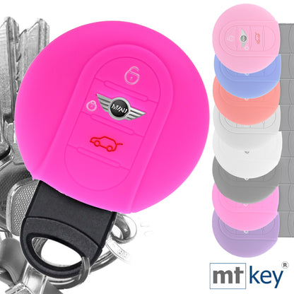 Auto Schlüssel Silikon Schutz Hülle + Schlüsselband Pink Kompatibel mit Mini F56 F54 F55 F57 F60 Clubman Countryman 3 Tasten KEYLESS SMARTKEY