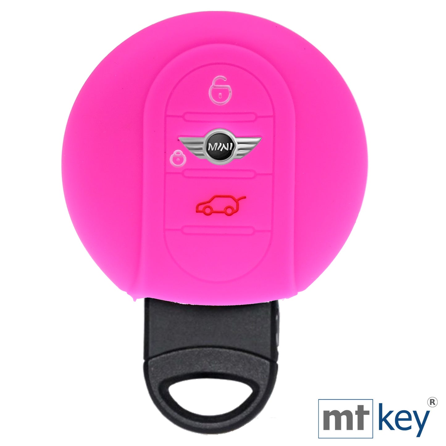 Auto Schlüssel Hülle Silikon Schutz Cover Pink kompatibel mit Mini F56 F54 F55 F57 F60 Clubman Countryman 3 Tasten KEYLESS SMARTKEY