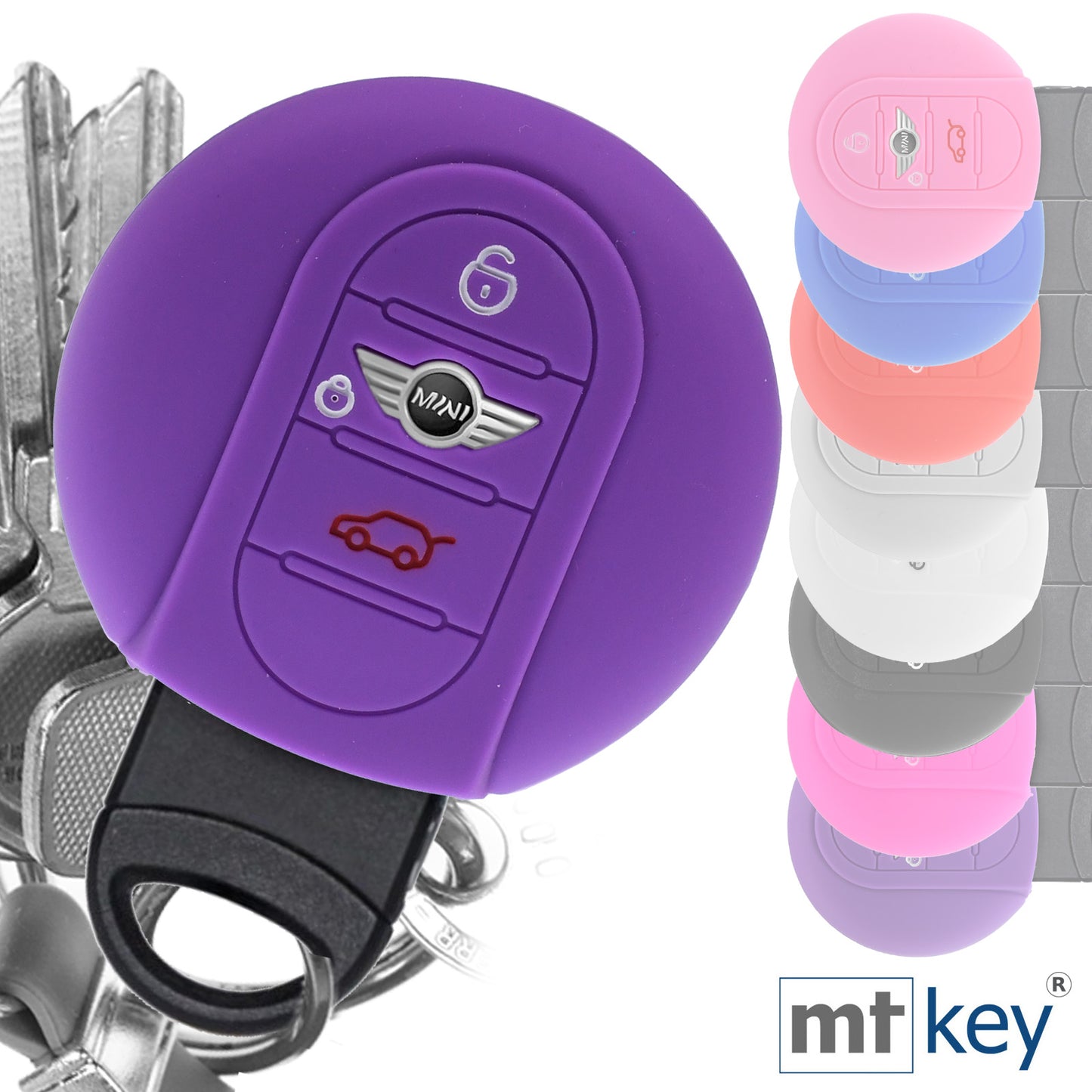 Auto Schlüssel Hülle Silikon Schutz Cover Lila kompatibel mit Mini F56 F54 F55 F57 F60 Clubman Countryman 3 Tasten KEYLESS SMARTKEY