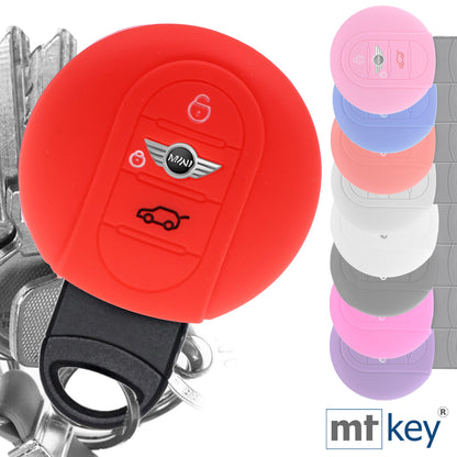 Auto Schlüssel Silikon Schutz Hülle + Schlüsselband Rot Kompatibel mit Mini F56 F54 F55 F57 F60 Clubman Countryman 3 Tasten KEYLESS SMARTKEY