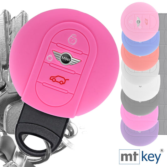 Auto Schlüssel Hülle Silikon Schutz Cover Rosa kompatibel mit Mini F56 F54 F55 F57 F60 Clubman Countryman 3 Tasten KEYLESS SMARTKEY