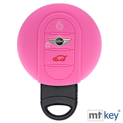 Auto Schlüssel Hülle Silikon Schutz Cover Rosa kompatibel mit Mini F56 F54 F55 F57 F60 Clubman Countryman 3 Tasten KEYLESS SMARTKEY