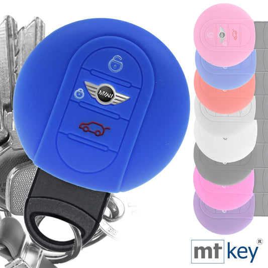 Auto Schlüssel Hülle Silikon Schutz Cover Blau kompatibel mit Mini F56 F54 F55 F57 F60 Clubman Countryman 3 Tasten KEYLESS SMARTKEY