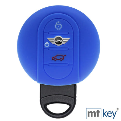 Auto Schlüssel Hülle Silikon Schutz Cover Blau kompatibel mit Mini F56 F54 F55 F57 F60 Clubman Countryman 3 Tasten KEYLESS SMARTKEY