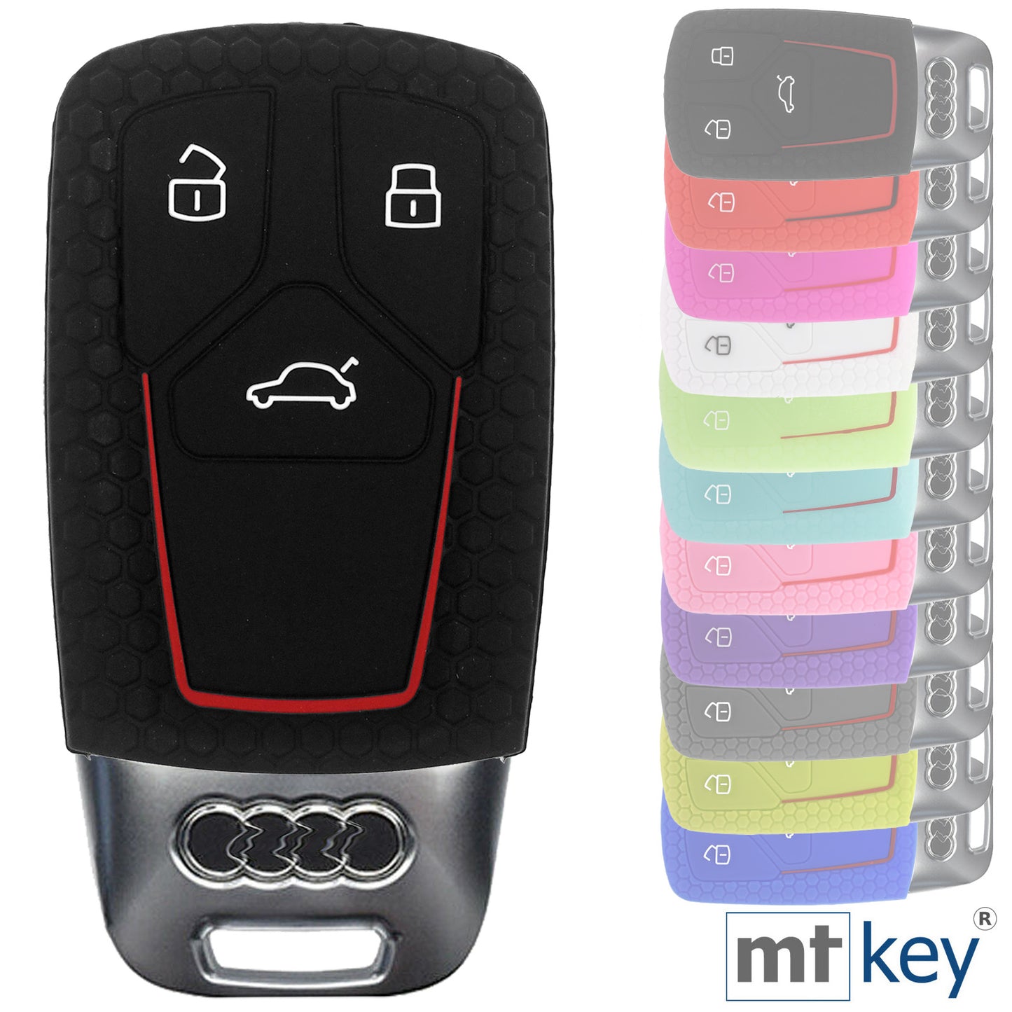 Auto Schlüssel Hülle Silikon Schutz Cover im Wabe Design Schwarz kompatibel mit Audi A4 A5 A6 A7 TT Q2 Q5 Q7 A8 Q8 3 Tasten KEYLESS SMARTKEY