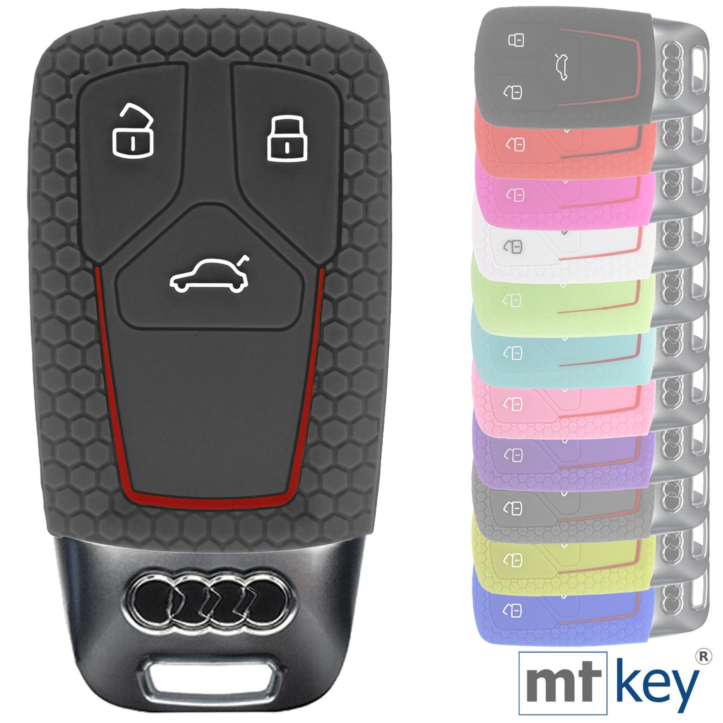 Auto Schlüssel Hülle Silikon Schutz Cover im Wabe Design Grau kompatibel mit Audi A4 A5 A6 A7 TT Q2 Q5 Q7 A8 Q8 3 Tasten KEYLESS SMARTKEY