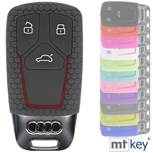 Auto Schlüssel Hülle Silikon Schutz Cover im Wabe Design Grau kompatibel mit Audi A4 A5 A6 A7 TT Q2 Q5 Q7 A8 Q8 3 Tasten KEYLESS SMARTKEY