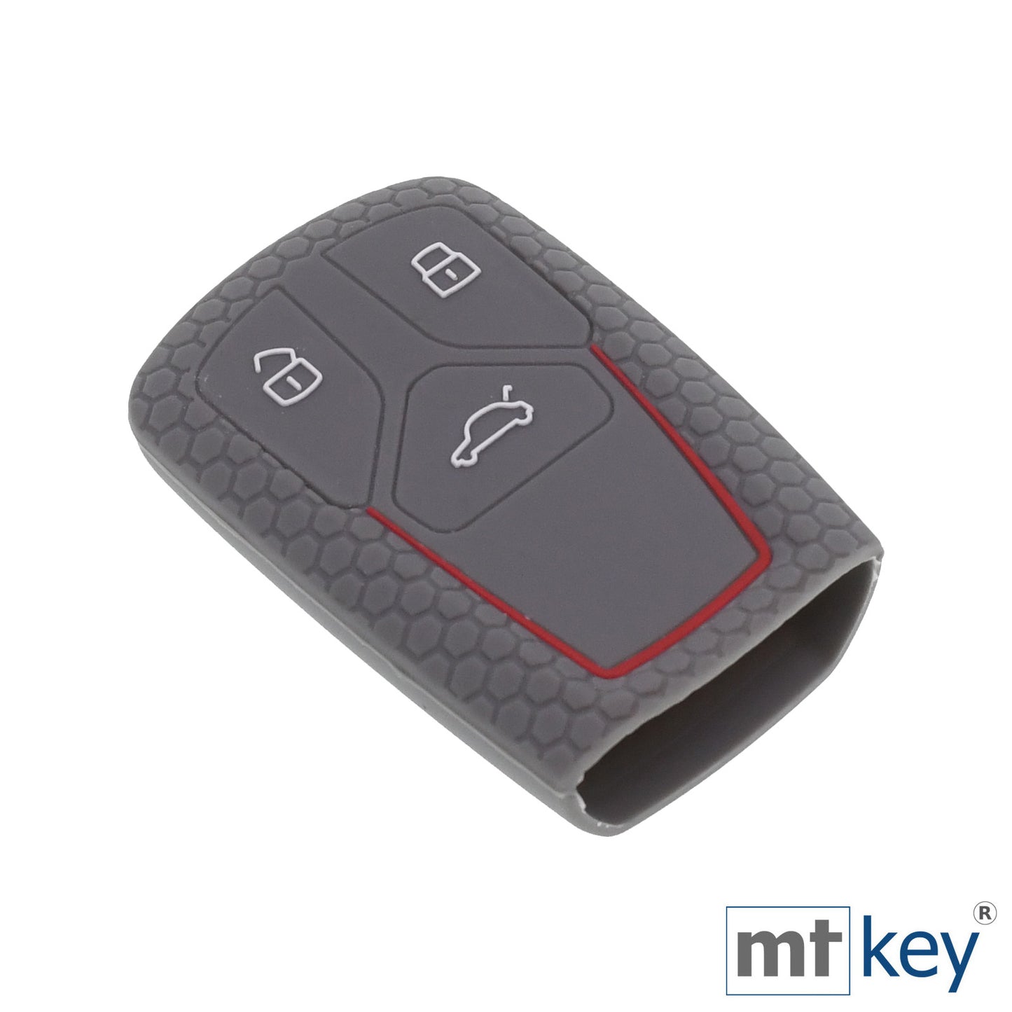 Auto Schlüssel Hülle Silikon Schutz Cover im Wabe Design Grau kompatibel mit Audi A4 A5 A6 A7 TT Q2 Q5 Q7 A8 Q8 3 Tasten KEYLESS SMARTKEY