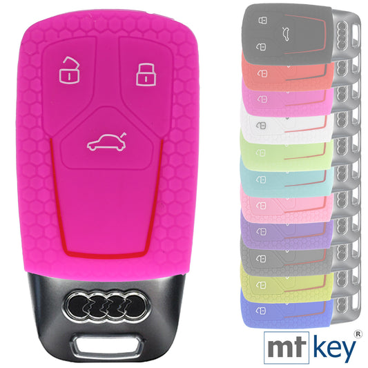 Auto Schlüssel Hülle Silikon Schutz Cover im Wabe Design Pink kompatibel mit Audi A4 A5 A6 A7 TT Q2 Q5 Q7 A8 Q8 3 Tasten KEYLESS SMARTKEY