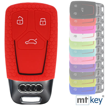 Auto Schlüssel Hülle Silikon Schutz Cover im Wabe Design Rot kompatibel mit Audi A4 A5 A6 A7 TT Q2 Q5 Q7 A8 Q8 3 Tasten KEYLESS SMARTKEY