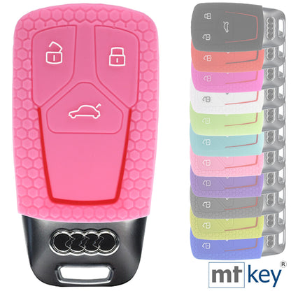 Auto Schlüssel Hülle Silikon Schutz Cover im Wabe Design Rosa kompatibel mit Audi A4 A5 A6 A7 TT Q2 Q5 Q7 A8 Q8 3 Tasten KEYLESS SMARTKEY