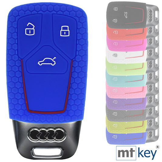 Auto Schlüssel Hülle Silikon Schutz Cover im Wabe Design Blau kompatibel mit Audi A4 A5 A6 A7 TT Q2 Q5 Q7 A8 Q8 3 Tasten KEYLESS SMARTKEY