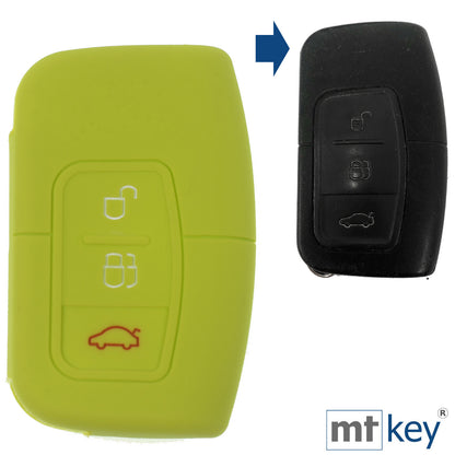 Auto Schlüssel Hülle Silikon Schutz Cover Apfelgrün kompatibel mit Ford C-Max Focus Kuga Mondeo 3 Tasten KEYLESS SMARTKEY