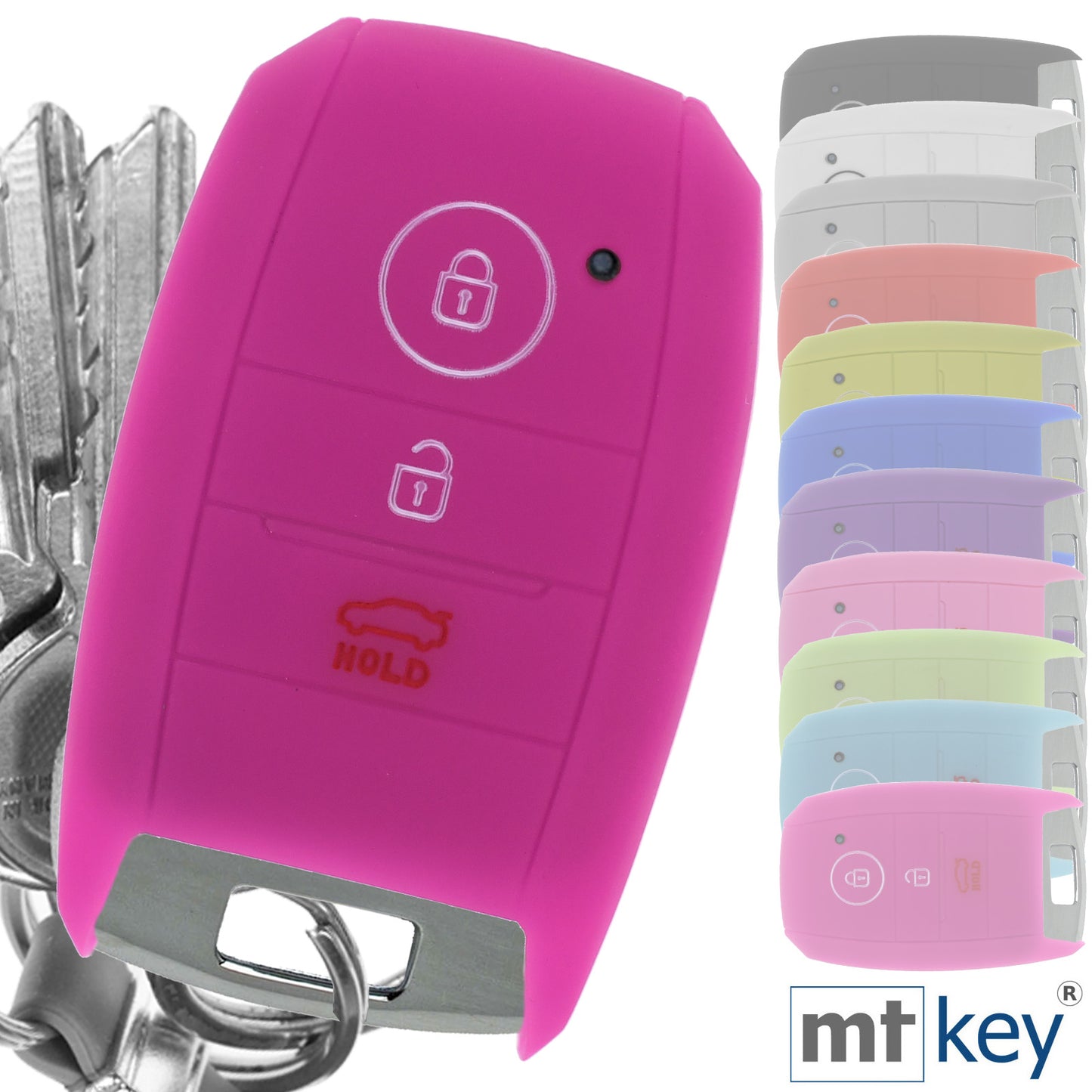 Auto Schlüssel Hülle Silikon Schutz Cover Pink kompatibel mit KIA Picantio Rio Ceed Soul Sportage Stonic 3 Tasten KEYLESS SMARTKEY