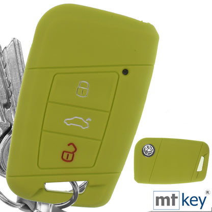 Auto Schlüssel Hülle Silikon Schutz Cover Apfelgrün kompatibel mit VW Passat B8 Arteon Skoda Kodiaq 3 Tasten KEYLESS SMARTKEY