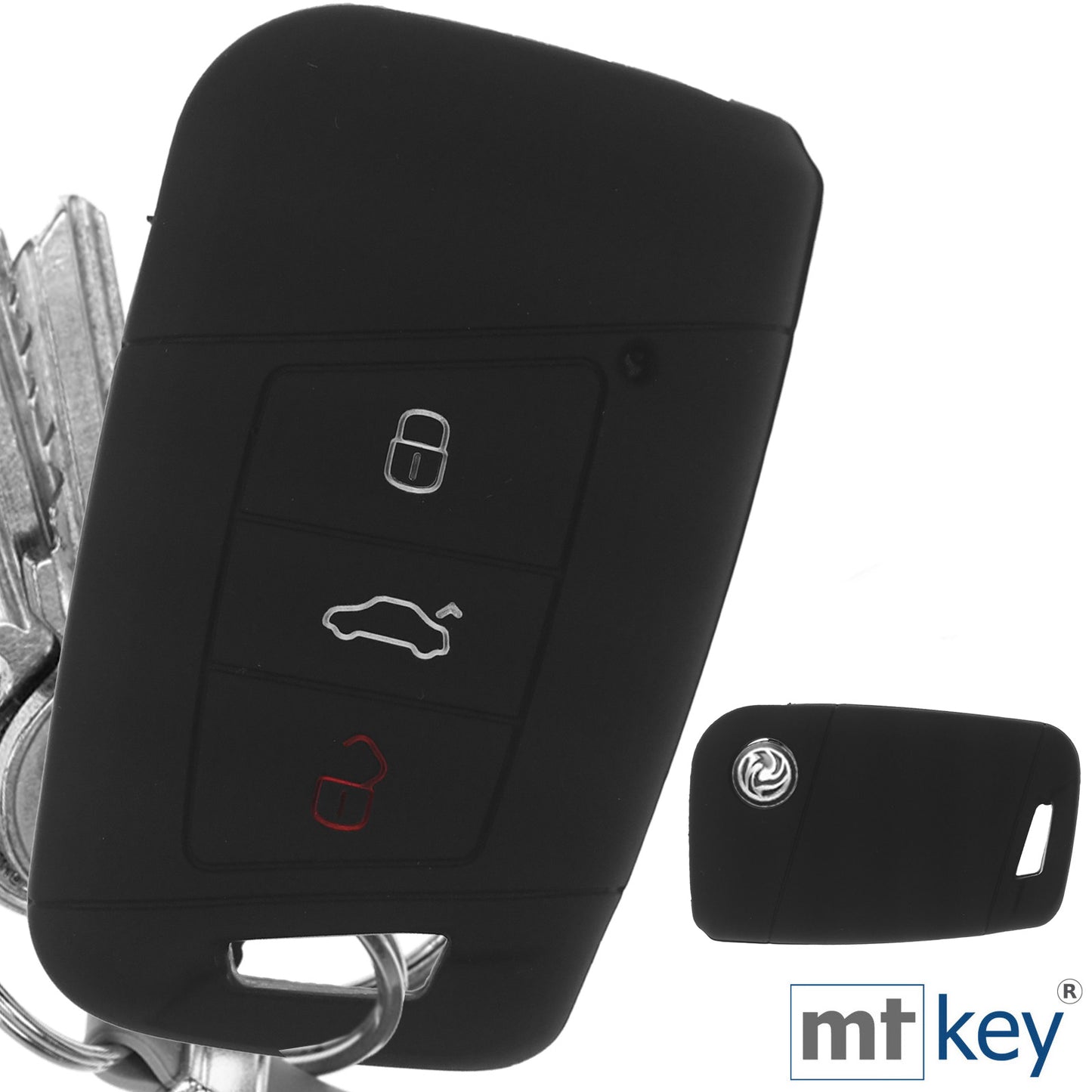 Auto Schlüssel Hülle Silikon Schutz Cover Schwarz kompatibel mit VW Passat B8 Arteon Skoda Kodiaq 3 Tasten KEYLESS SMARTKEY