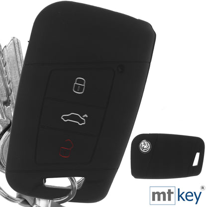 Auto Schlüssel Hülle Silikon Schutz Cover Schwarz kompatibel mit VW Passat B8 Arteon Skoda Kodiaq 3 Tasten KEYLESS SMARTKEY